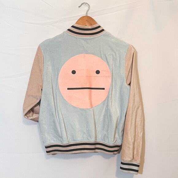 3 FOR $50! 🎁 WILDFOX Vintage Blase Pastel Pink Blue Velour Varsity Jacket - Picture 6 of 9